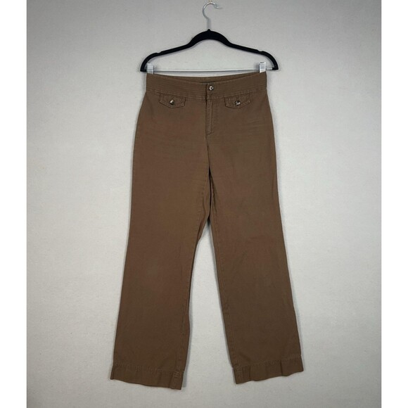 Eddie Bauer Pants Womens 2 Brown Khaki Linen Blend Wide Leg Chino Outdoors - Picture 1 of 15